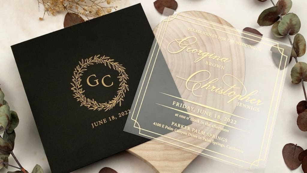 Gold and Black Foil Acrylic Wedding Invitation