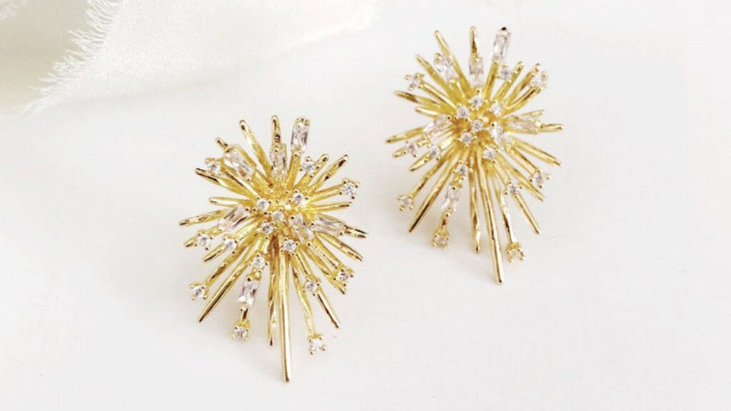 Gold Starburst Large Stud Wedding Earrings