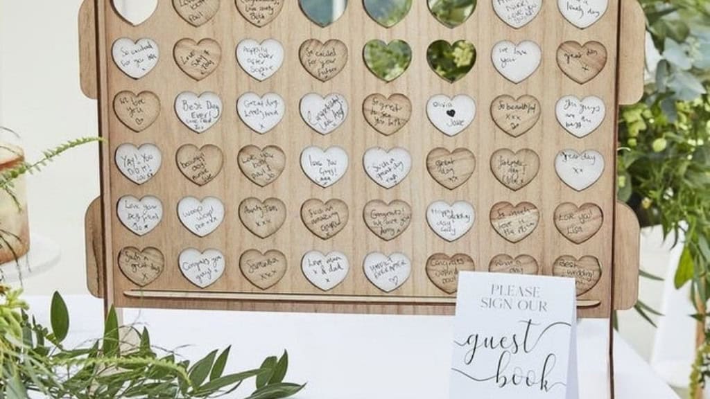 Four In A Row Wooden Wedding Guest Book