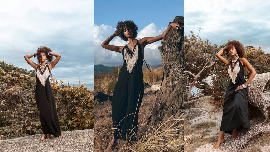 Bohemian Goth Black Prom Gown