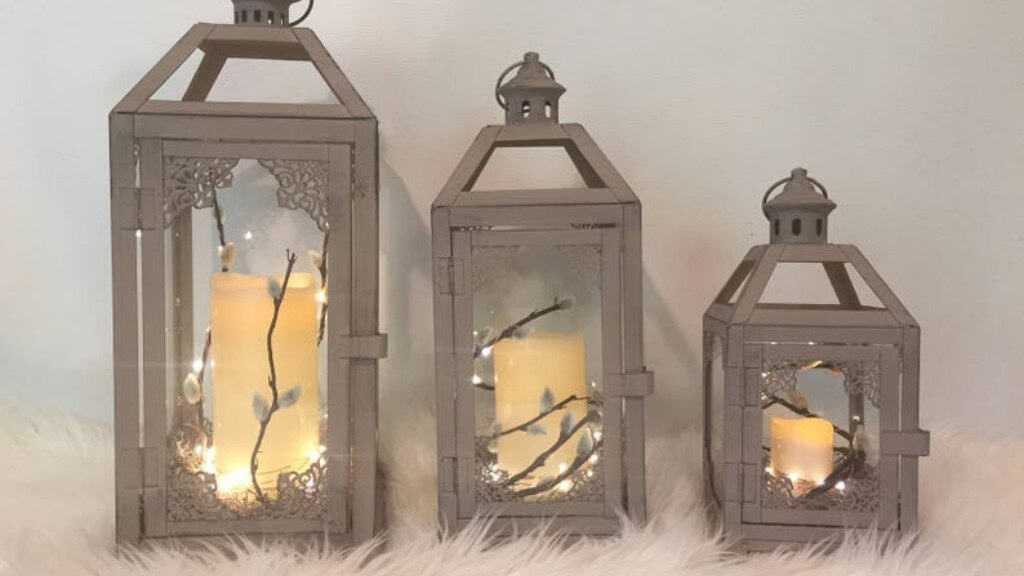 Small Grey Metal Lantern with Candle
