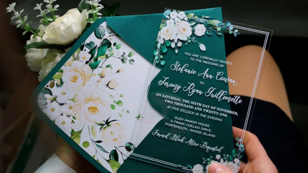 Clear Wedding Invitations with Ivory Roses