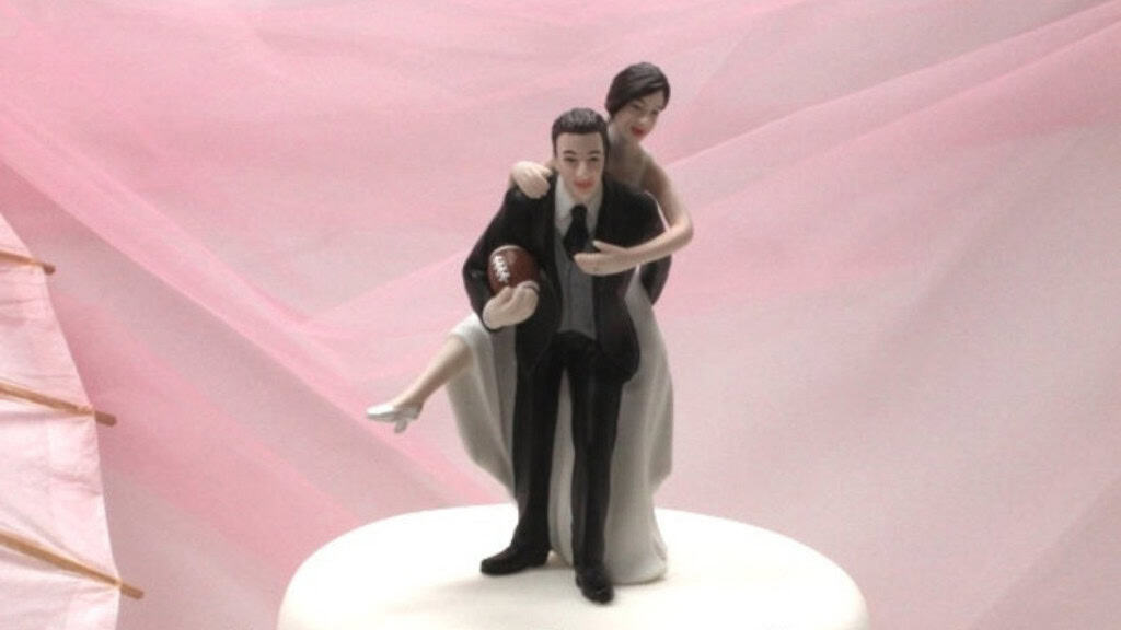 Custom Football Bride and Groom Cake Topper
