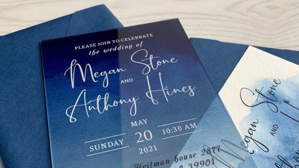 Navy Blue Transparent Acrylic Wedding Invitation