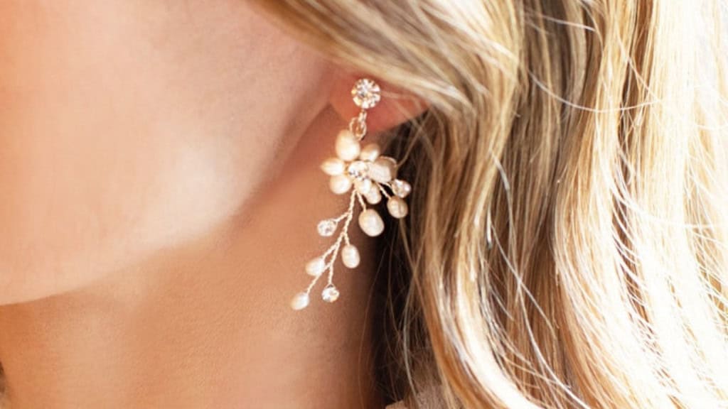 Boho Pearl Vine Wedding Earrings Silver