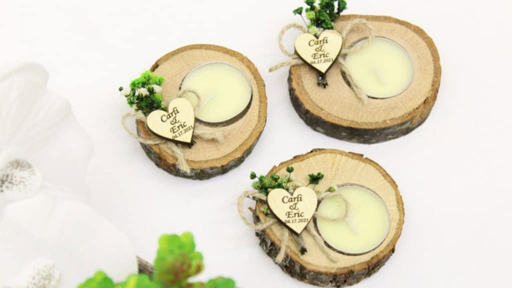 Personalized Wooden Candle Holders with Dried Flowers