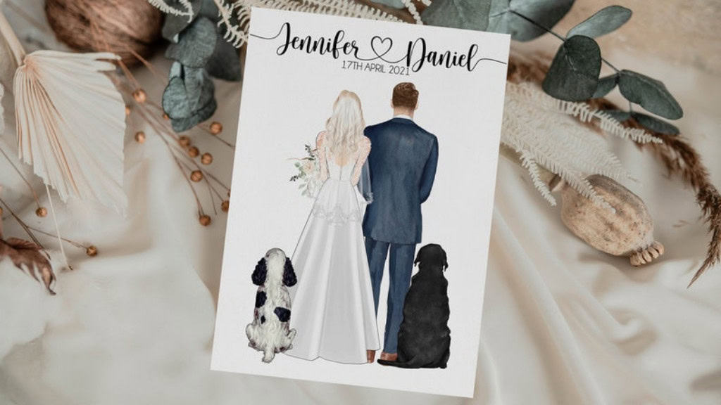 Personalised Wedding Print with Dog Illustration