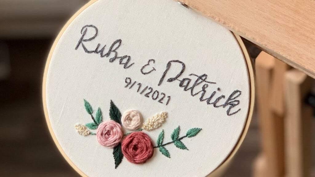 Personalized Wedding Floral Embroidery Hoop