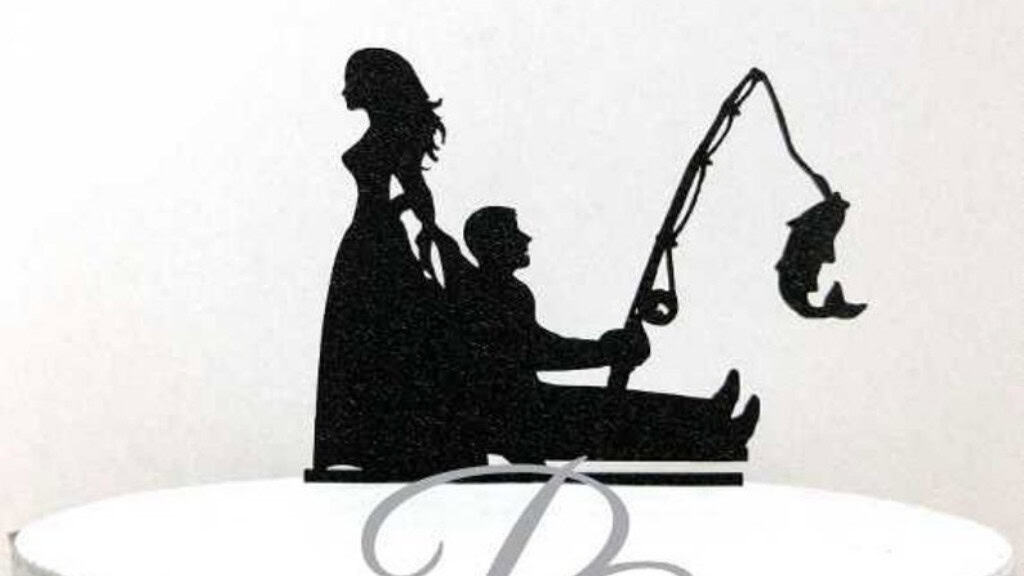 Funny Bride Dragging Groom Wedding Topper