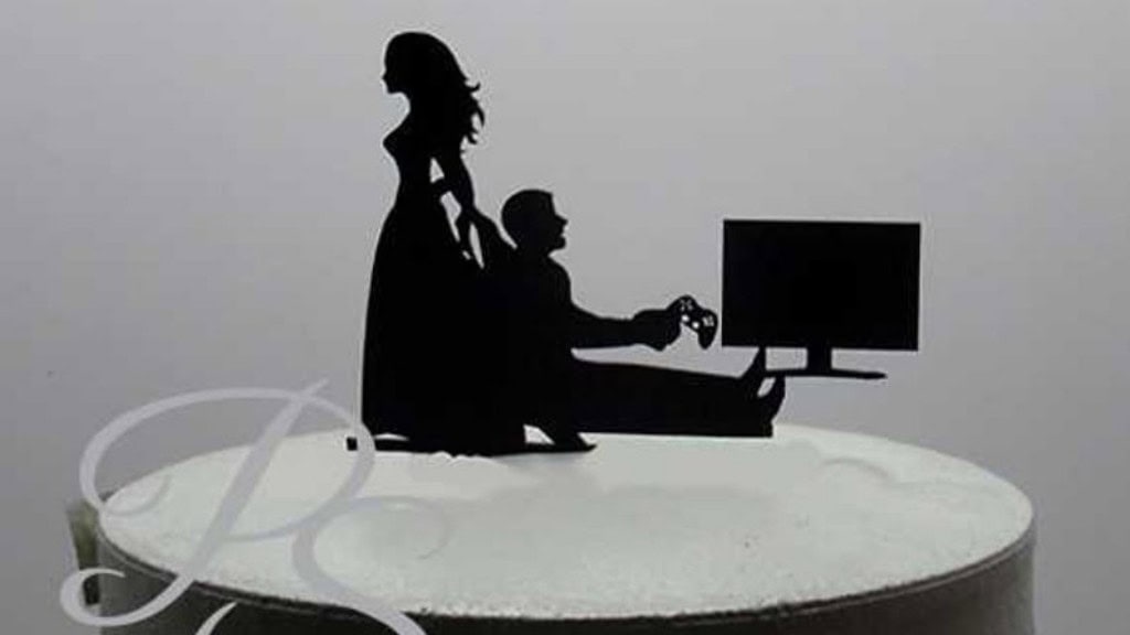 Funny Bride Dragging Groom Cake Topper
