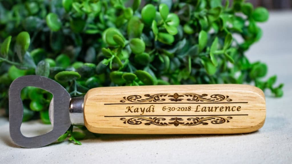 Rustic Engraved Wooden Wedding Bottle Opener