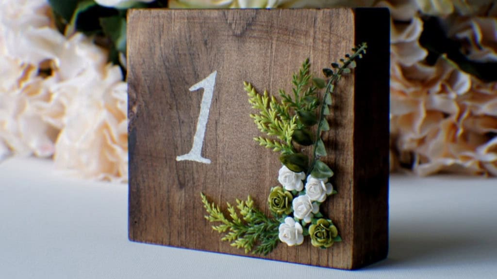 Wooden Wedding Table Numbers with Flowers