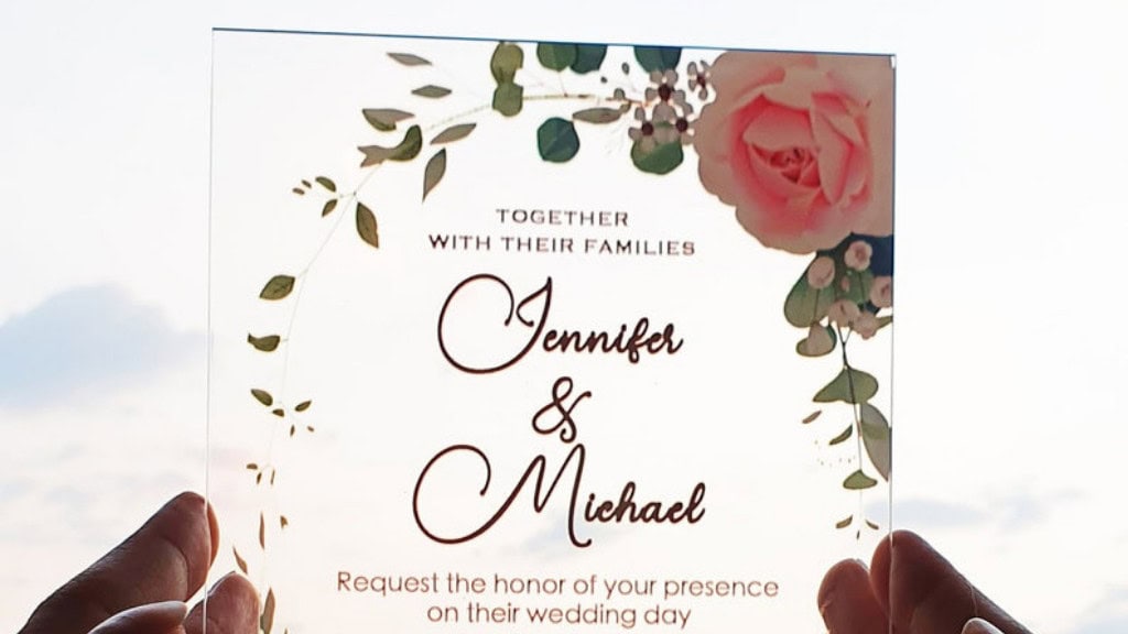Acrylic Pink Rose Wedding Invitation