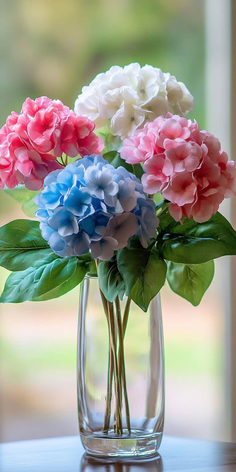Silk Hydrangea in Clear Vase 1