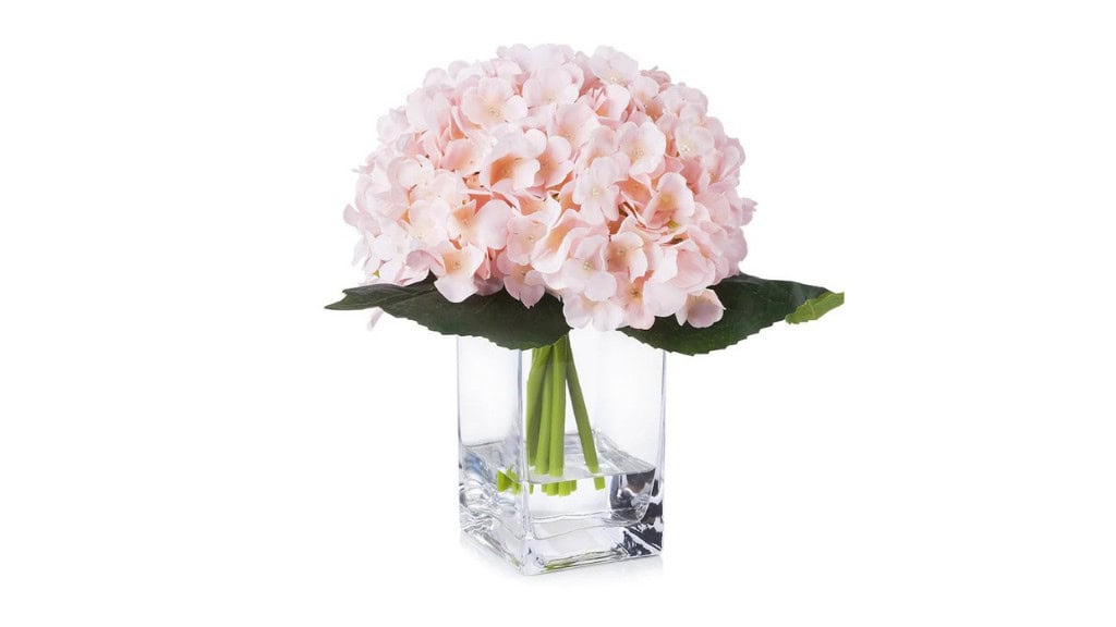 Silk Hydrangea Arrangement in Glass Vase