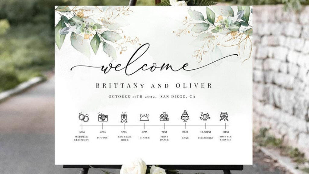 Wedding Day Welcome Sign & Timeline