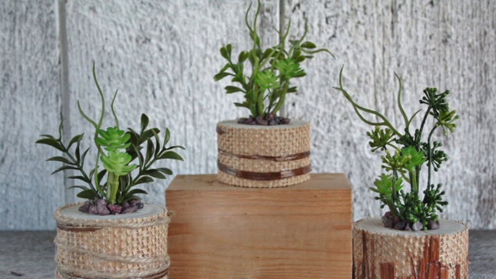 Wooden Succulent Arrangement Rustic Centerpiece Set
