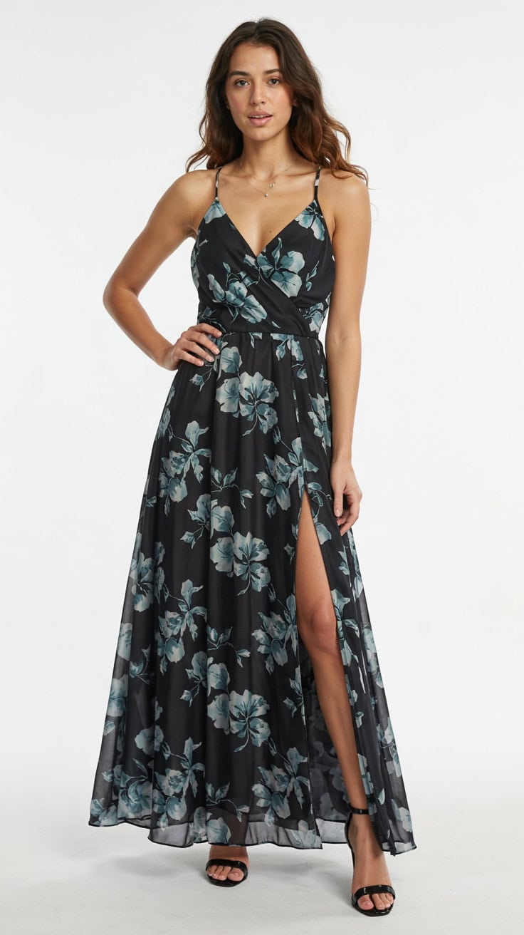 a product photo of a black long formal