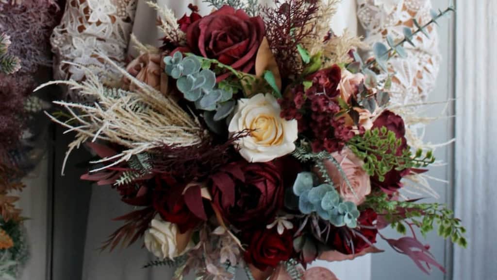Boho Burgundy Taupe and Tan Bouquet