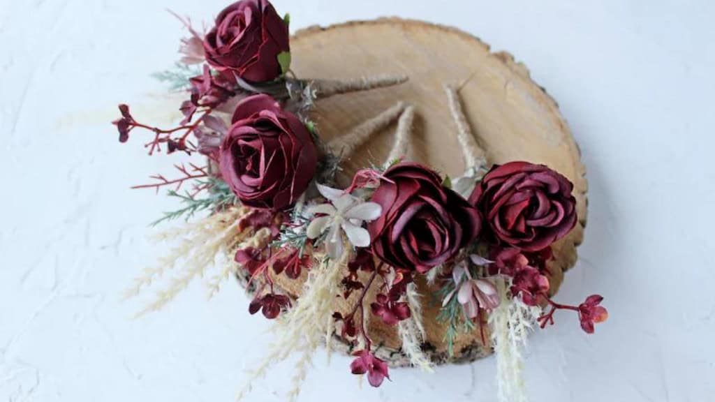 Boho Taupe Ivory Burgundy Bridal Bouquet