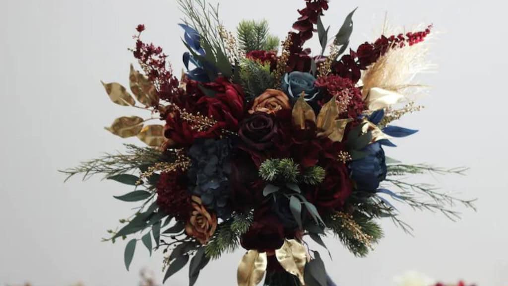 Burgundy Navy Blue Gold Winter Bouquet