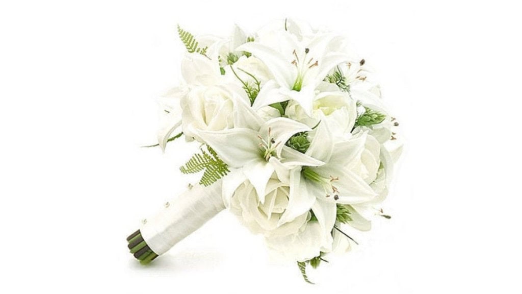 Stemple White Tiger Lilies Cascade Bouquet