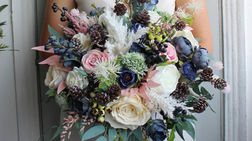 Navy Ivory Pink Winter Wedding Bouquet