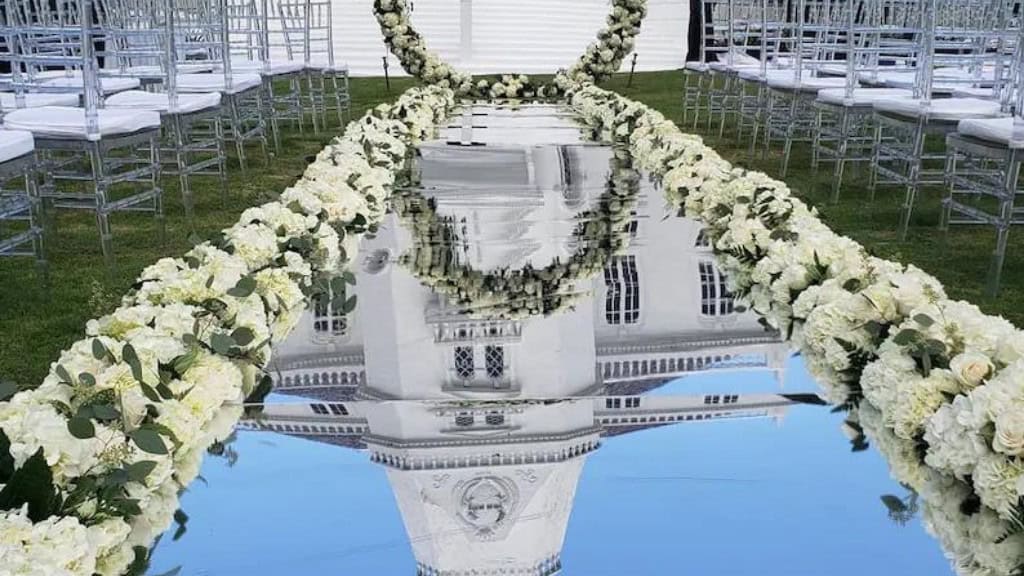 Reflective Mirror-Surface Floral Aisle Runner