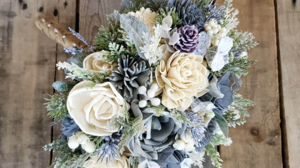 Slate Blue and Cream Winter Bouquet
