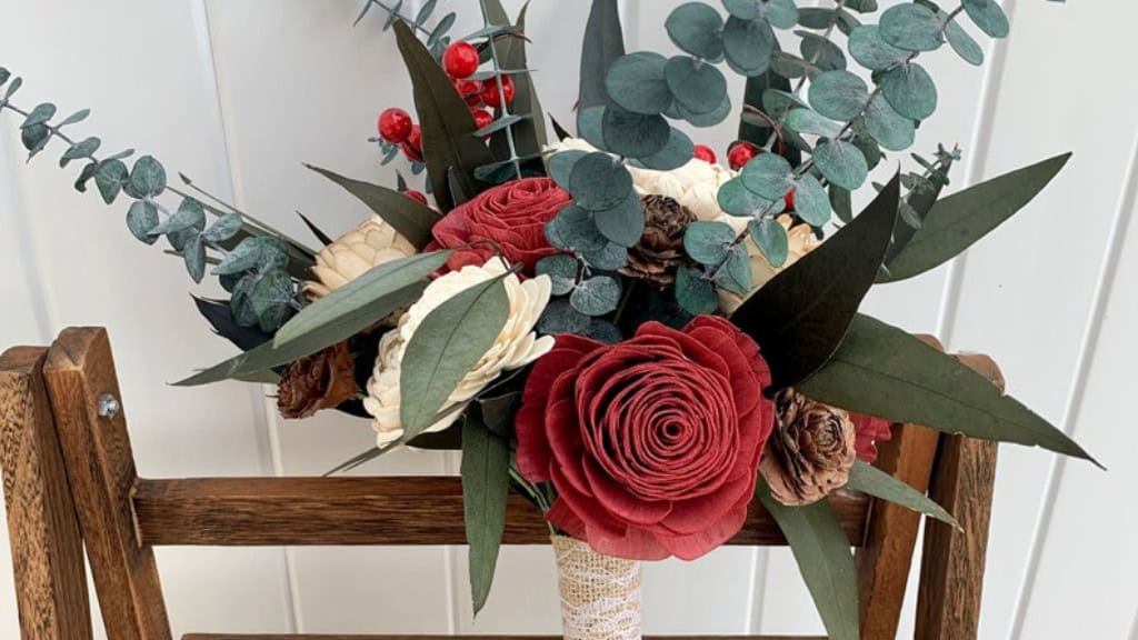 Red Christmas Sola Wood Wedding Bouquet