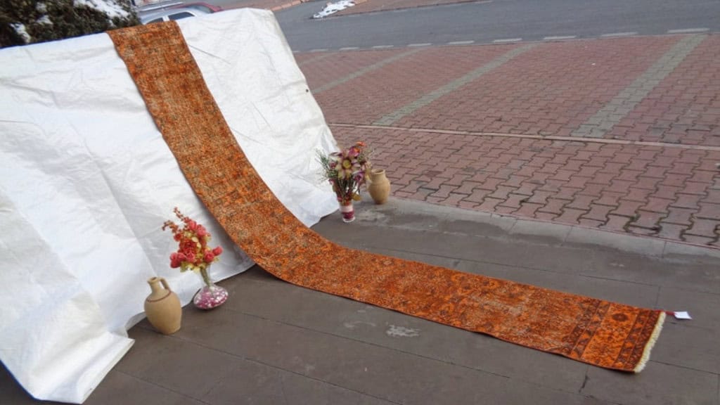 Vintage Turkish Low Pile Carpet Runner