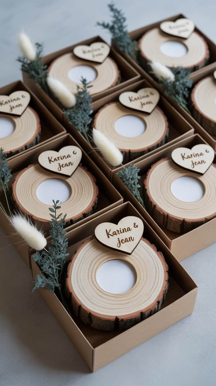 a set of rustic wedding favor boxes