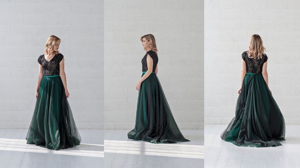 Black and Deep Green Cap Sleeve Gown