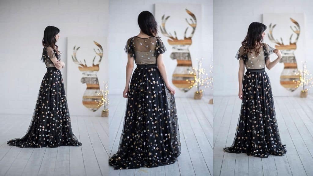 Tamsin Black Dress with Sequin Stars