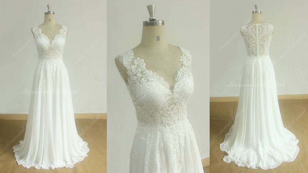 Vintage Sleeveless Chiffon Lace Wedding Dress