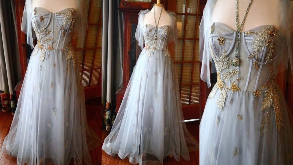 Lavender Grey Embroidered Bustier Wedding Dress