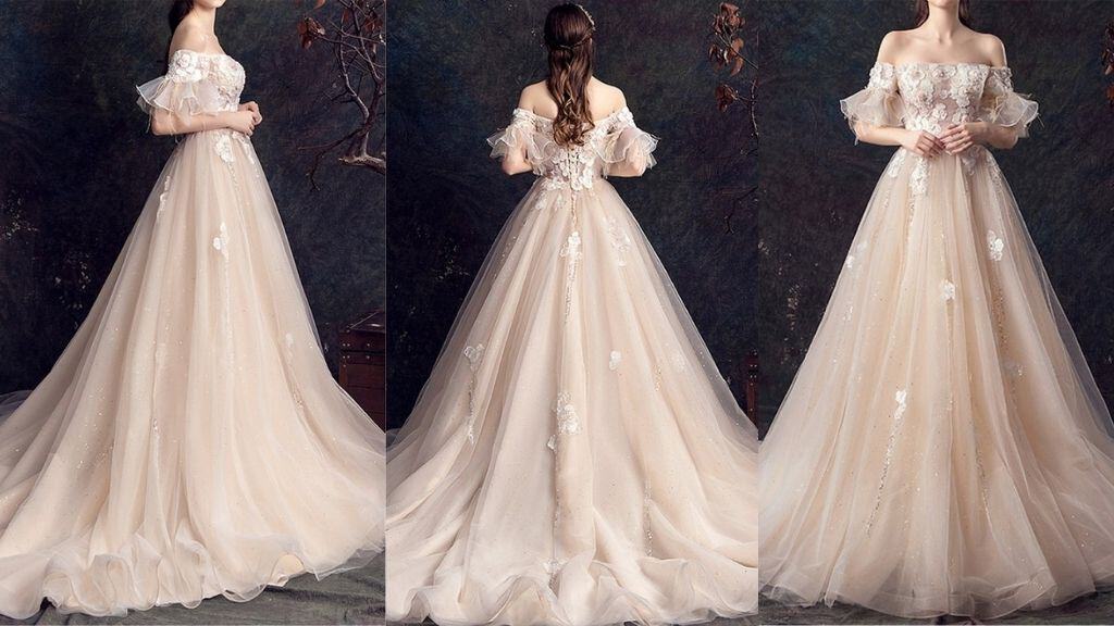 Fairy Princess Champagne Lace Tulle Dress