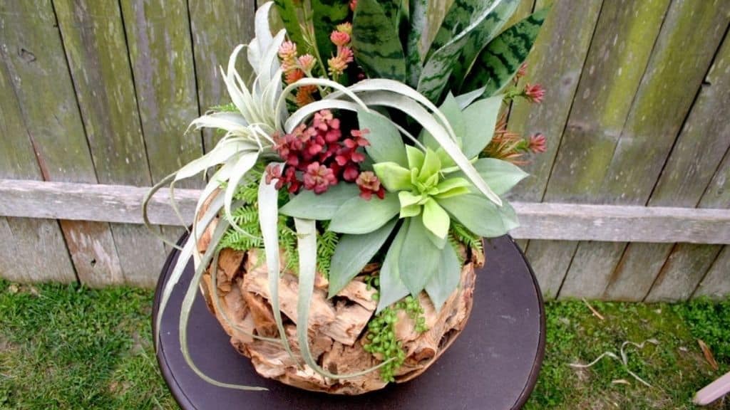 Large Faux Succulent Wooden Bowl Arrangement