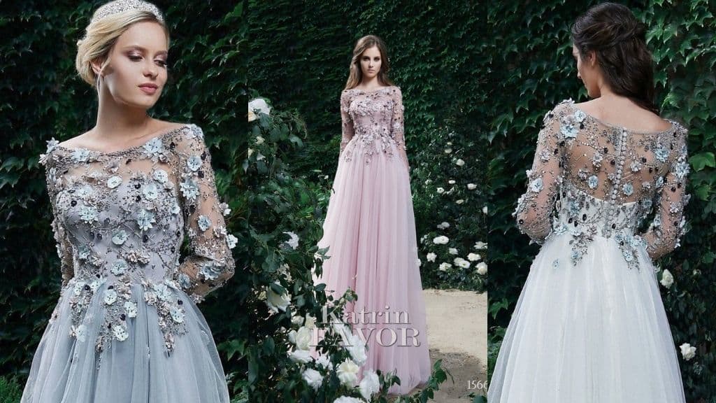 Pink Tulle Dress with Embroidered Beaded Lace