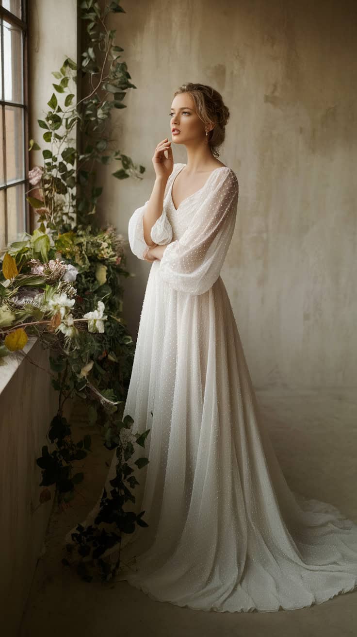 a woman dressed in a flowing white gown