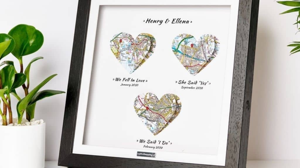 Personalised Three Heart Map with Swarovski Crystals
