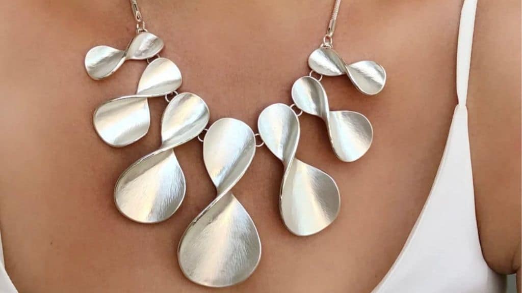 Silver Twisted Alloy Statement Necklace