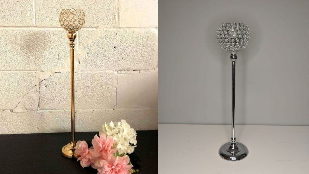 Gold Crystal Stand with Ostrich Feather Centerpiece