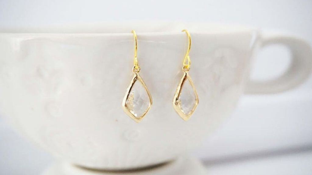 Crystal and Gold Gem Bridesmaid Earrings