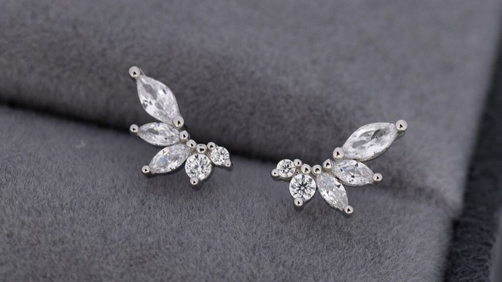 Dainty Marquise Crystal Earrings in Silver or Gold