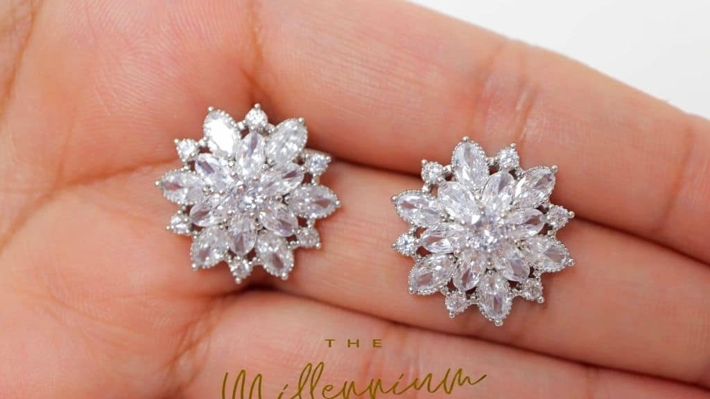 Diamond Leaves Cubic Zirconia Stud Earrings