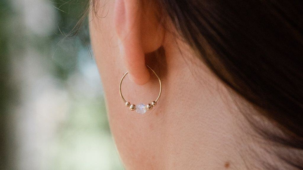 Rainbow Moonstone Bead Hoop Earrings