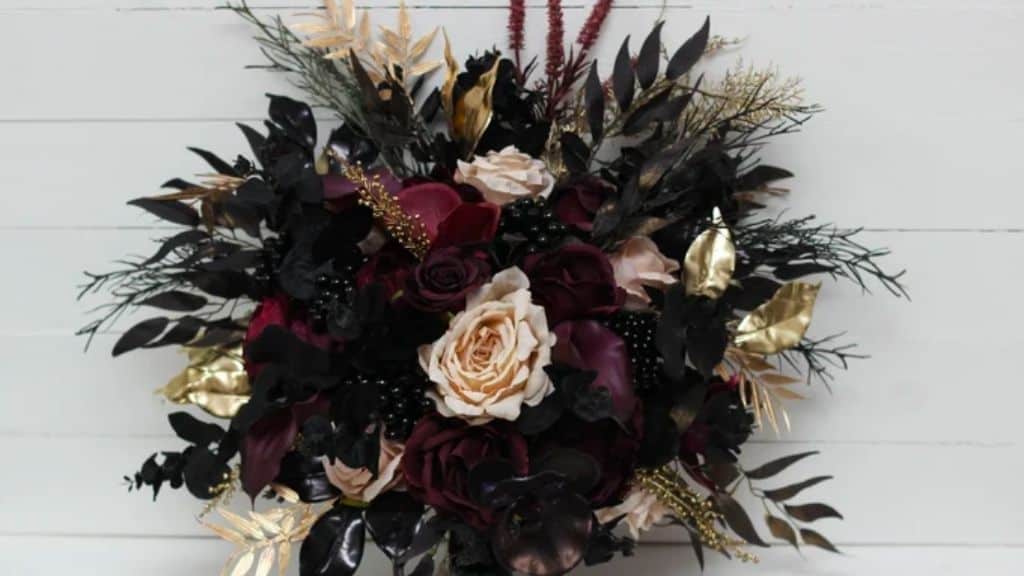 Deep Purple, Black, and Gold Artificial Bouquet