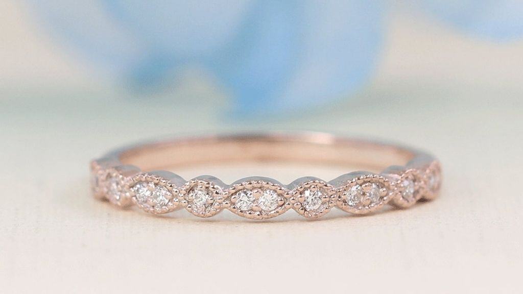 14K Diamond Art Deco Wedding Band