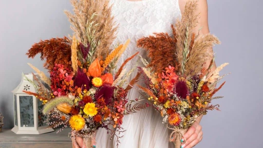 Dried Pink and Orange Floral Bouquet